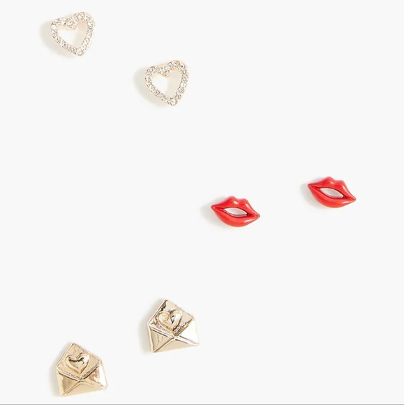 J. Crew Jewelry - J.Crew Heart Stud Earrings Set, Red/ Gold